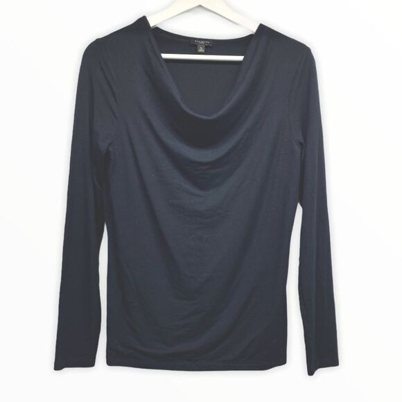 Talbots Womens Drape Neck Black Top Size Small Petite - Picture 1 of 6